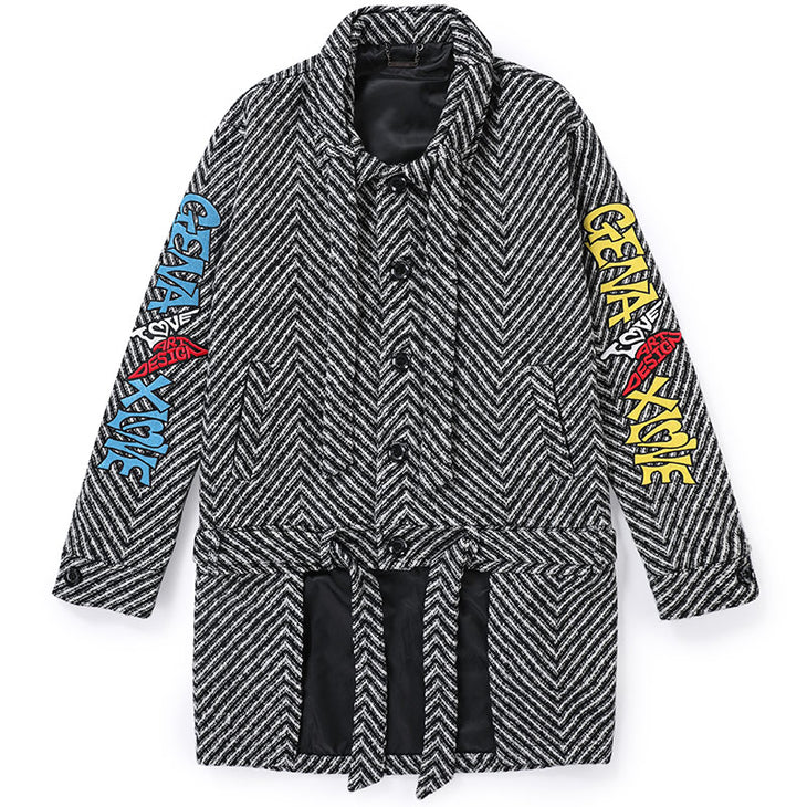 Color Block Stripe Lapel Single-Breasted Coat