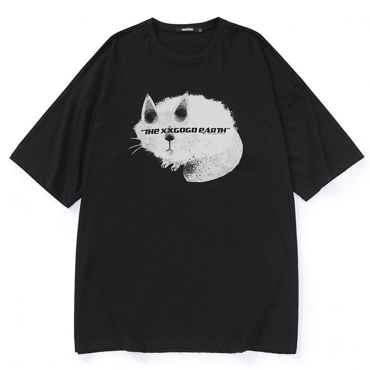 Realistic Cat Graphic Letter Print T-Shirt