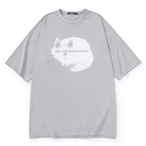 Realistic Cat Graphic Letter Print T-Shirt