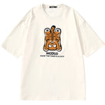 Cartoon Tiger Embroidered Letter Print T-Shirt