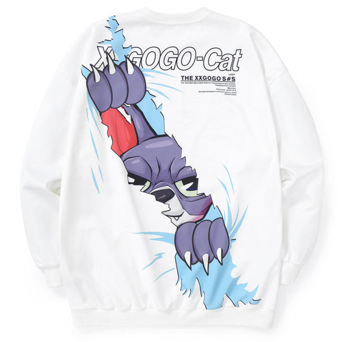 Cartoon Cat Back Print Space Cotton Sweatshirt