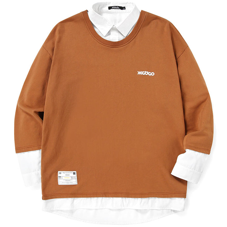 Basic Plain Fake Two-Piece Sweatshirt