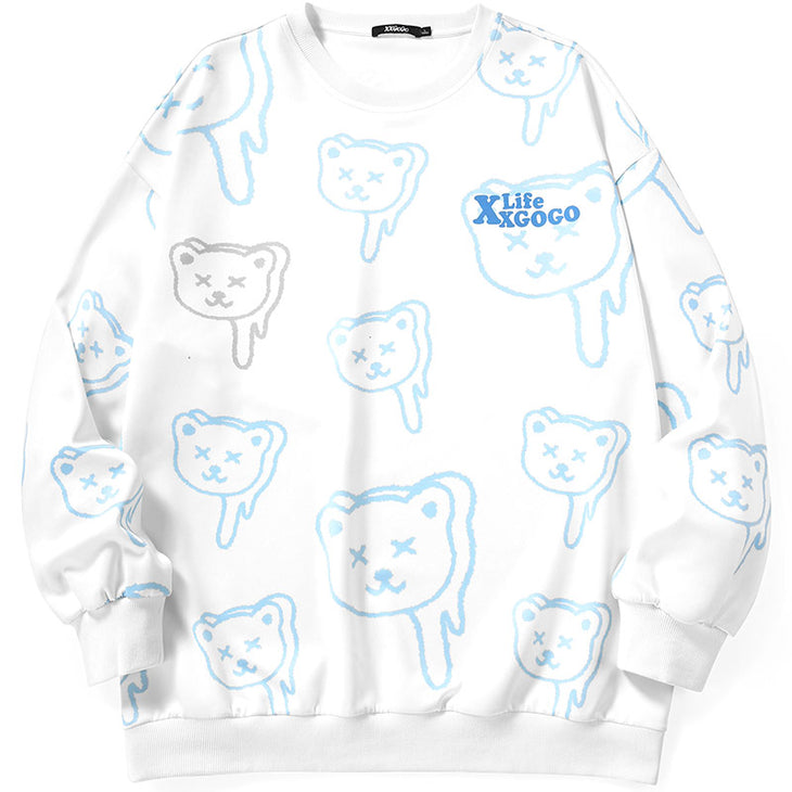 Cartoon Cat Print Loose Couple Sweatshirt