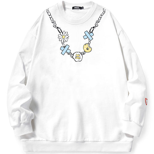 Daisy Donut Chain Print Basic Cotton Sweatshirt
