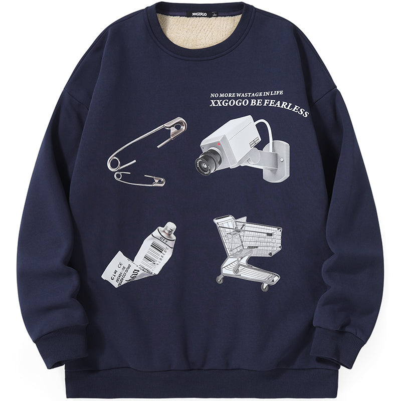 Graphic Print Fleece Loose Sweatshirt