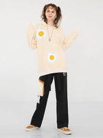 Meal Series Poached Egg Embroidery Print Hooded Cotton  Sweatshirt