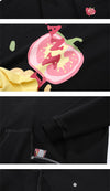 Meal Series Tomato Print Patchwork Button Hooded Sweatshirt