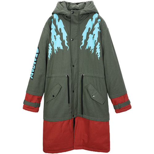 Contrast Color Spliced Waist Rope Padded Coat