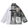 Gray Block Safari Style Stand Collar Padded Coat