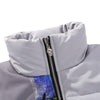 Gray Blue Safari Style Color Block Patchwork Stand Collar Padded Coat