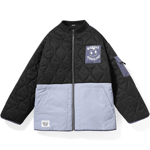 Color Block Stitched Quilted Baseball Collar Padded Coat