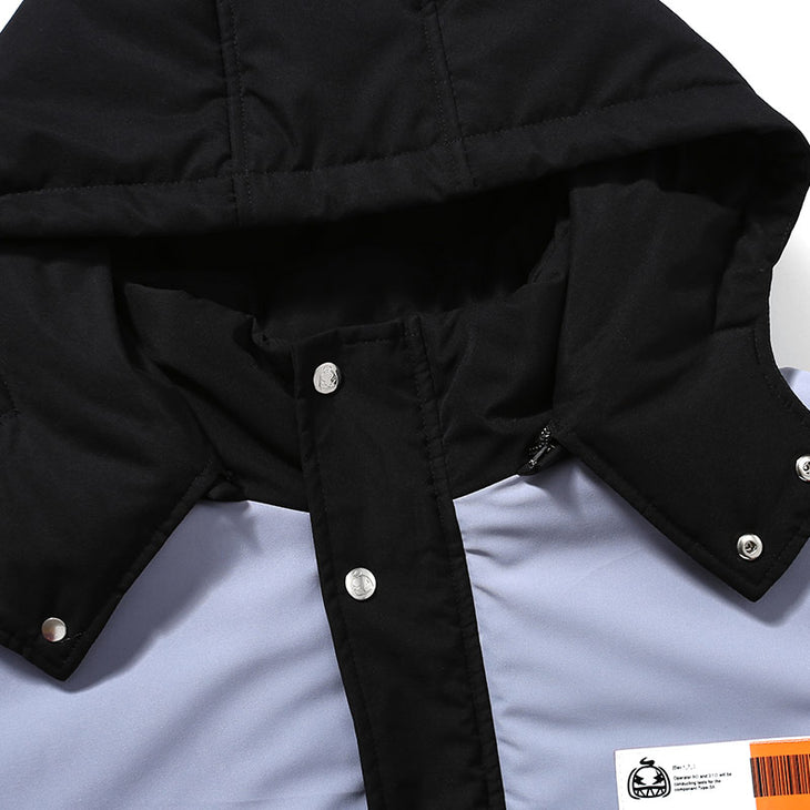 Color Block Single-Breasted Washed Cotton Padded Coat
