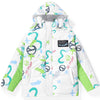 Color Block Print Padded Coat With Removable Hooded