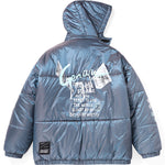 Graffiti Print Loose Padded Coat With Removable Hat