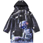 Black And Blue Casual Graphic Print Padded Coat