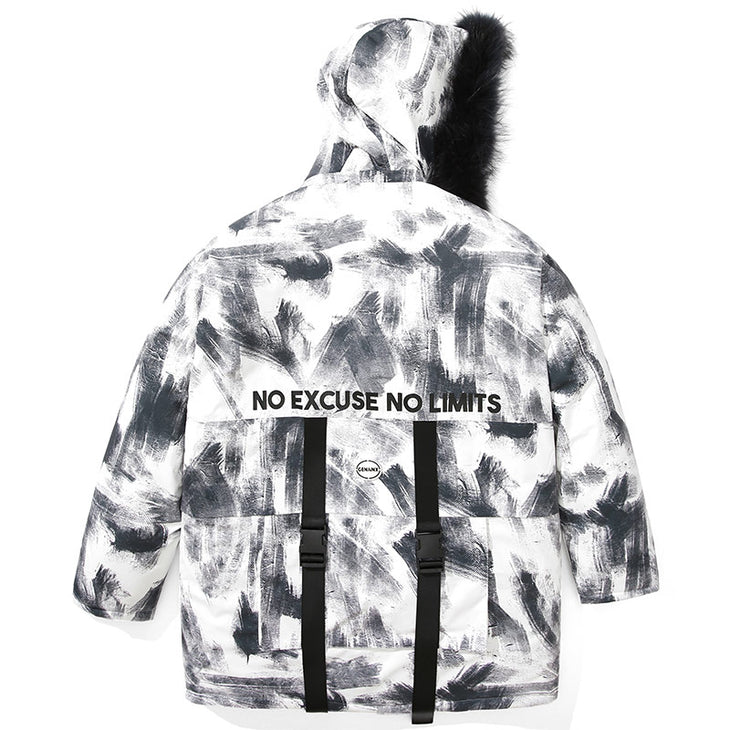 Hip Hop Graffiti Print Fleece Hooded Padded Coat