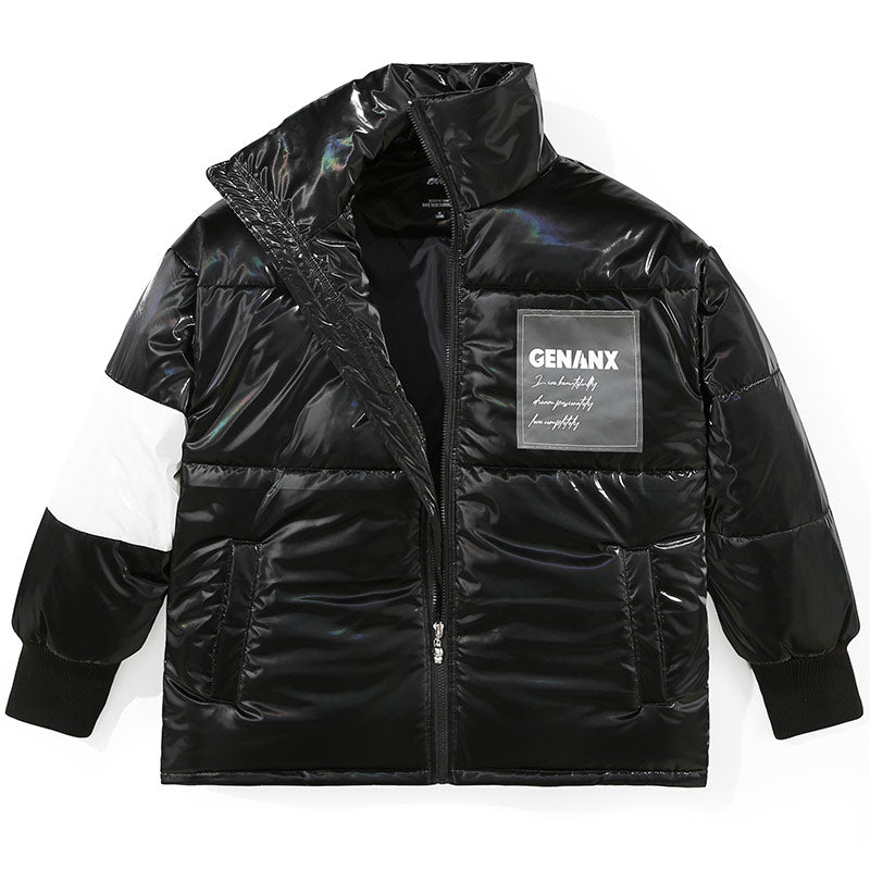 Plain Glossy Patchwork Padded Coat