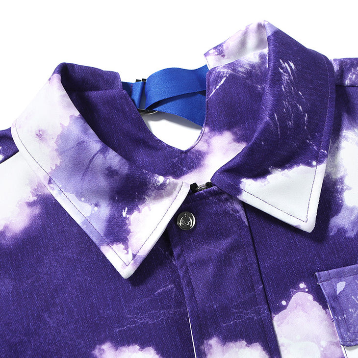 Purple And White Tie-Dye Printed Stand Collar Jacket