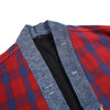 Plaid Color Block Print Japanese Kimono Collar Denim Jacket