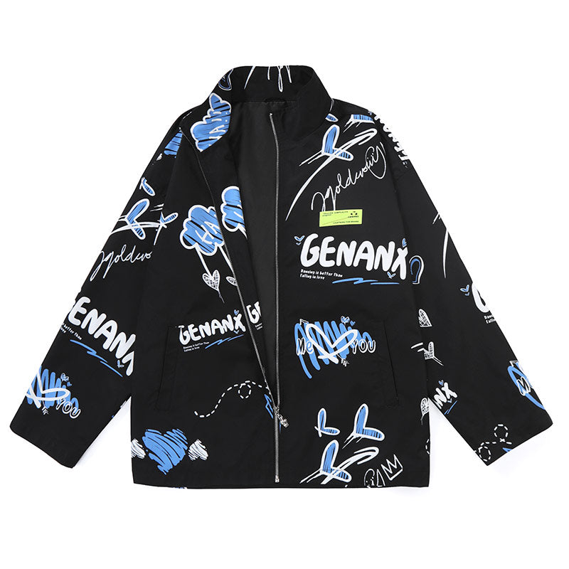 Heart Graffiti Stand Collar Jacket