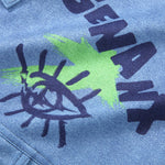 Blue And Green Color Block Graffiti Print Lapel Jacket