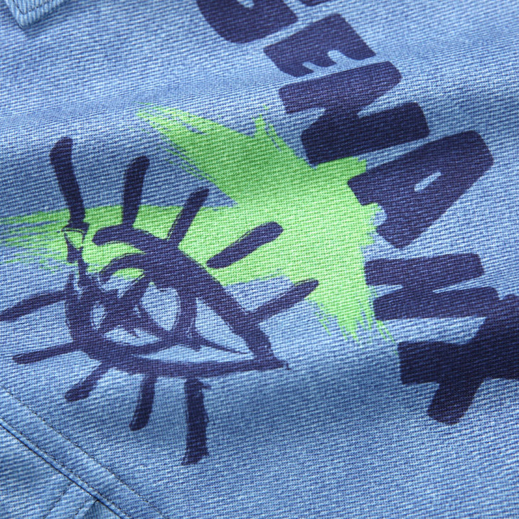 Blue And Green Color Block Graffiti Print Lapel Jacket
