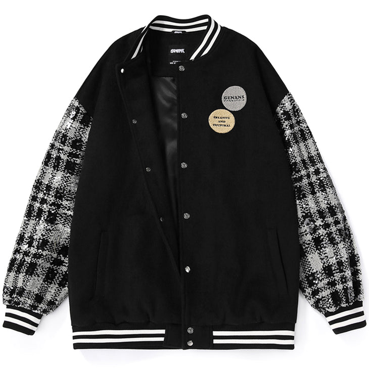 Block Style Jacket Vibe Style Color Block Embroidered Baseball Collar Jacket – genanx