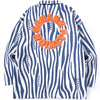 Striped Print Embroidered Patch Zip Lapel Couple Jacket