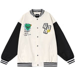 Campus Embroidered Print Color Block Couple Baseball Jersey