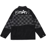 Checkerboard-Paneled And Letter-Print Denim Jacket