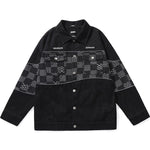 Checkerboard-Paneled And Letter-Print Denim Jacket