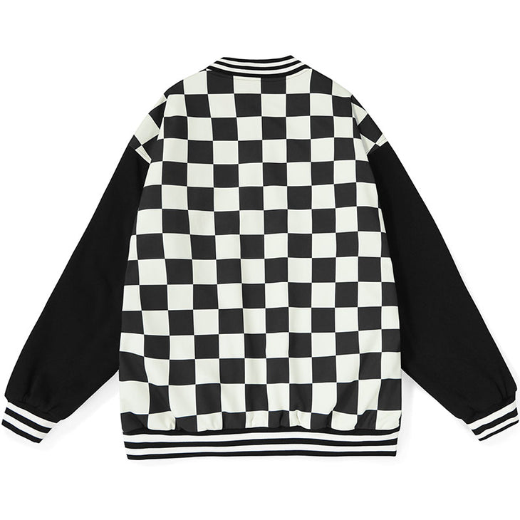 Reversible Color Block Checkerboard Print Jacket