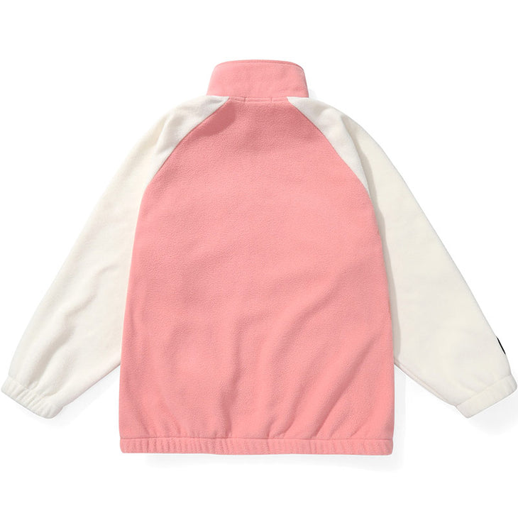 Color Block Embroidered Raglan Sleeves Fleece Couple Jacket