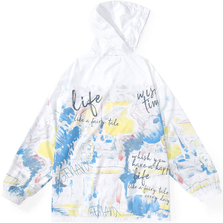 Oil Painting Painted Graffiti Letter Print Hooded Jacket