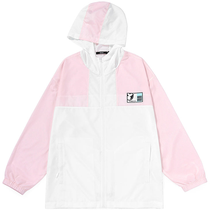 Color Block Jacket With Hooded