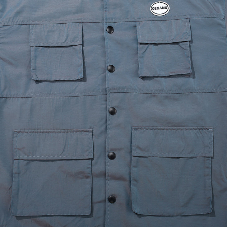 Safari Style Fake Two Piece Plain Pocket Jacket Shirt