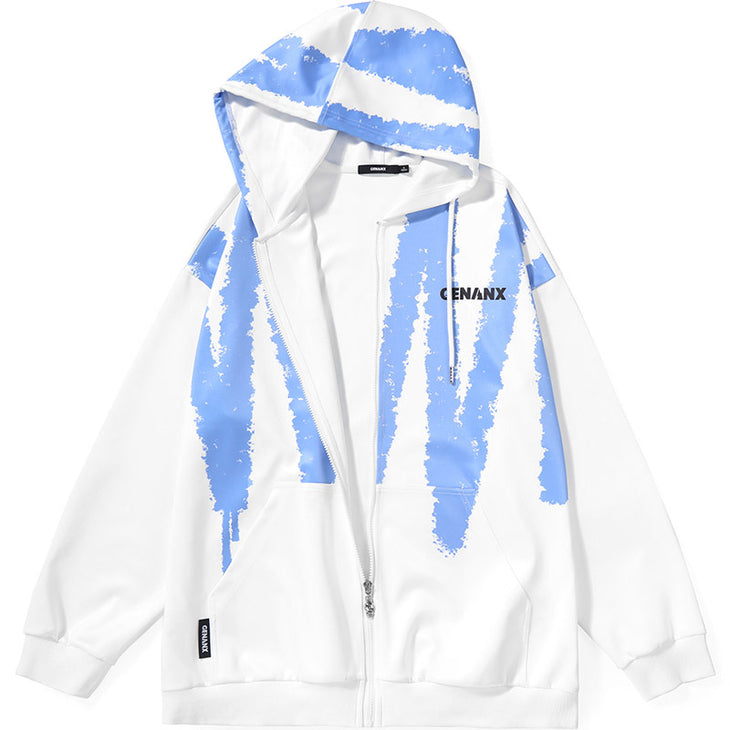 Stylish White Spray Painting Print Hooded Jacket