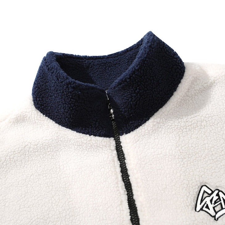Color Block Logo Embroidery Polar Fleece Jacket