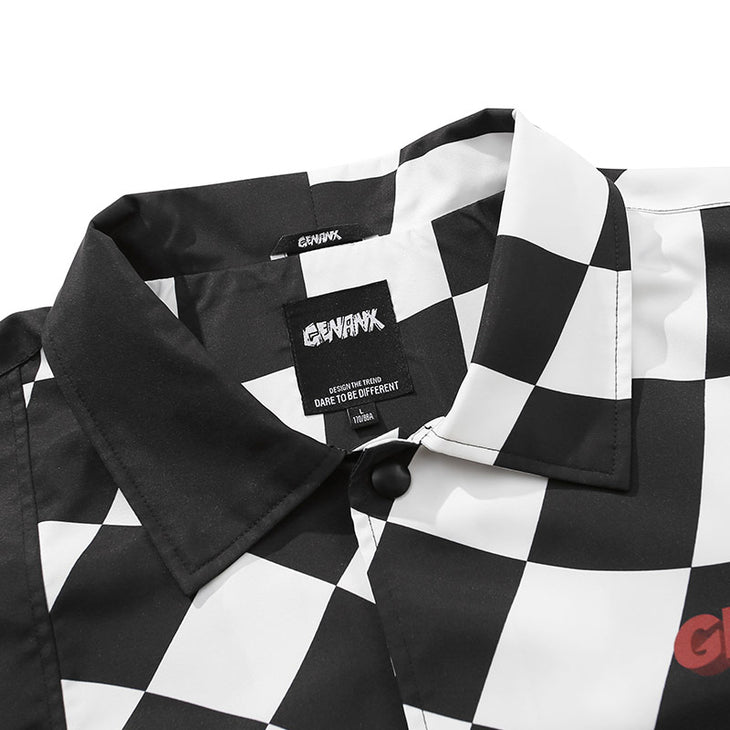Street Checkerboard Patchwork Unisex Jacket