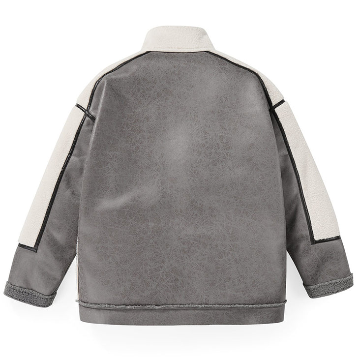 Minimalist Color Block Loose Leather Jacket