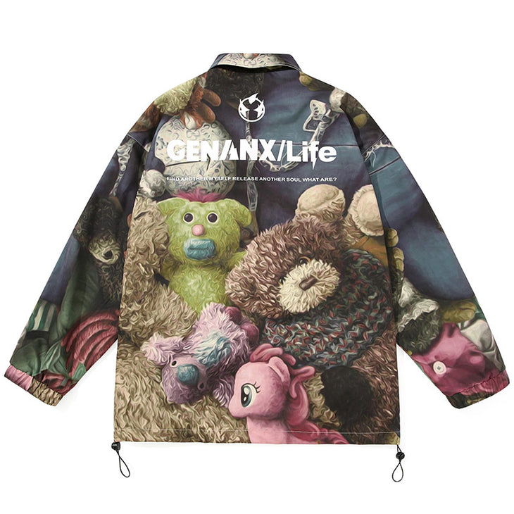 Colorful Bear Print Unisex Shirt Jacket