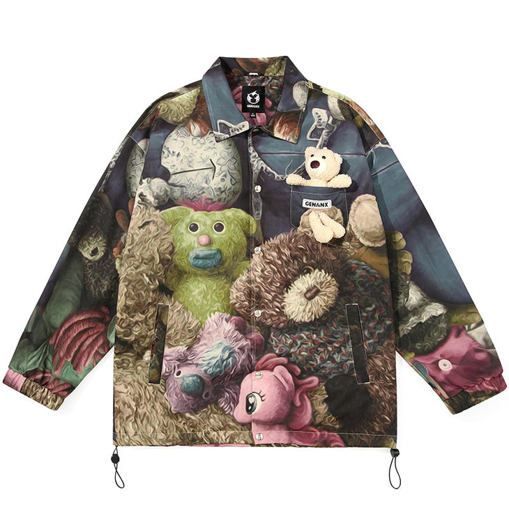 Colorful Bear Print Unisex Shirt Jacket