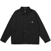 Workwear Print Labeled Fun Pocket Button Washed Black Denim Jacket