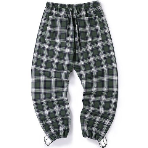 Vintage Style Green Plaid Casual Jogger Pants
