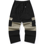Safari Style Color Block Label Pocket Cotton Casual Pants