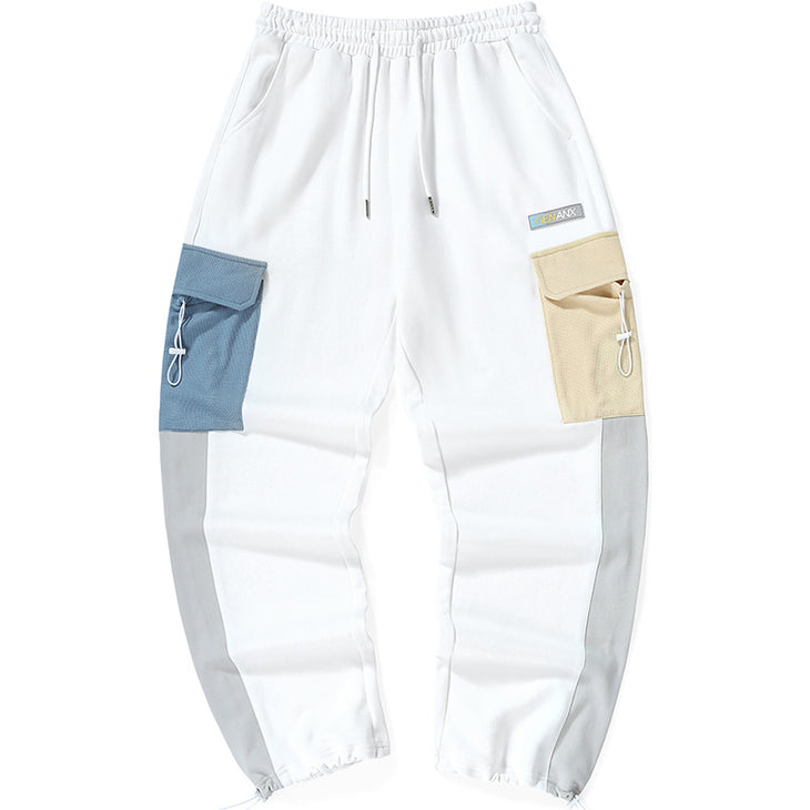 Safari Style Color Block Pocket Label Casual Pants