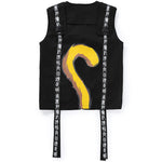 Safari Style Black Ribbon Print Vest