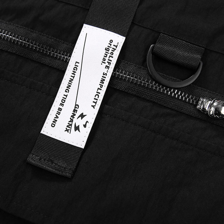 Black Casual Pockets Collarless Vest