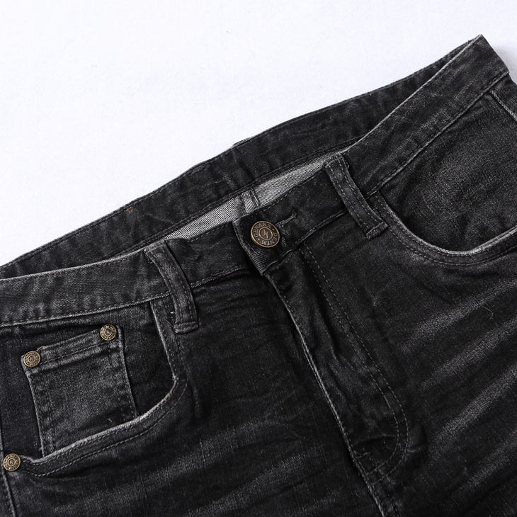 Black Letter Print Ripped Skinny Denim Jeans