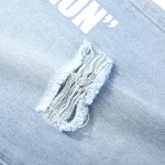 Light Blue Minimalist Ripped Letter Print Denim Jeans